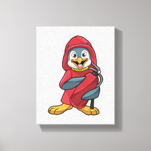 Lienzo Pingüino como bombero con extinguista