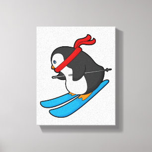 Lienzo Pingüino como esquiador con esquí