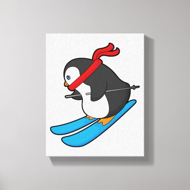 Lienzo Pingüino como esquiador con esquí (Anverso)