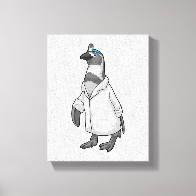 Lienzo Pingüino como Médica con abrigo de Médica (Anverso)