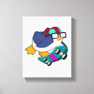 Lienzo Pingüino como patinador con patineta