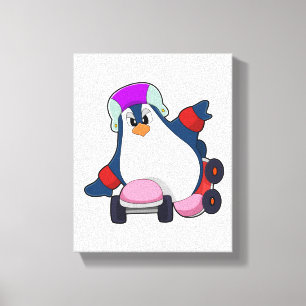 Lienzo Pingüino como patinador en línea con patines en lí