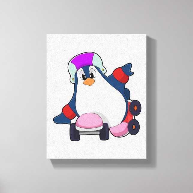 Lienzo Pingüino como patinador en línea con patines en lí (Anverso)