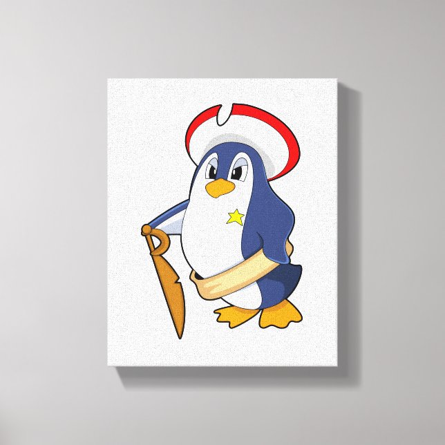 Lienzo Pingüino como pirata con Gorra (Anverso)