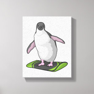 Lienzo Pingüino como snowboard