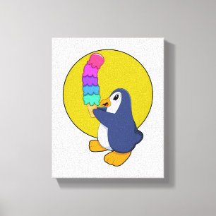 Lienzo Pingüino con helado