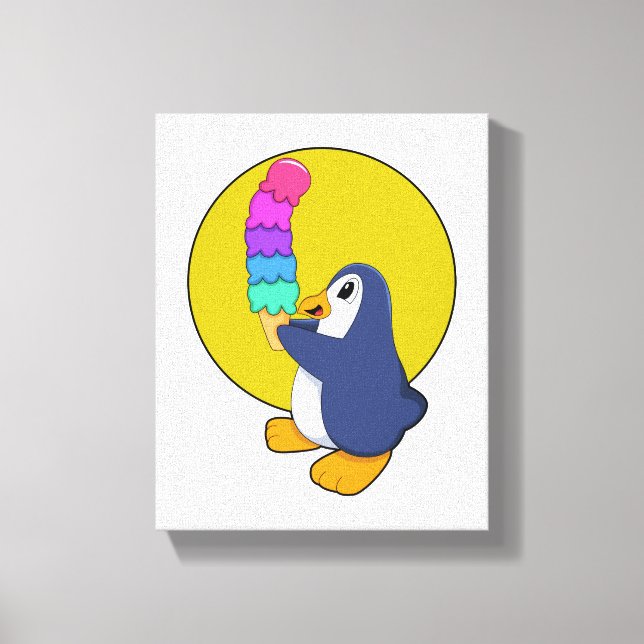 Lienzo Pingüino con helado (Anverso)