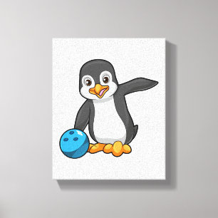 Lienzo Pingüino en el Bowling con bolas