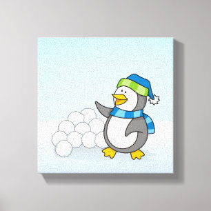 Lienzo Pinguino pequeño con bolas de nieve que agita
