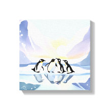 Pingüinos Acuarela de Invierno | Nieve y Hielo Lin
