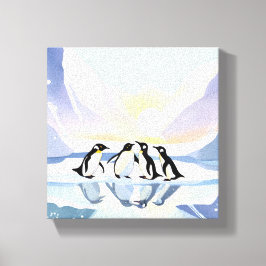 Lienzo Pingüinos Acuarela de Invierno | Nieve y Hielo Lin