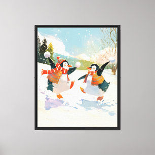 Lienzo Pinguinos Adorables Jugando en Aquarela de Guarder