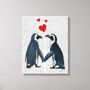 Lienzo Pingüinos con corazón de amor