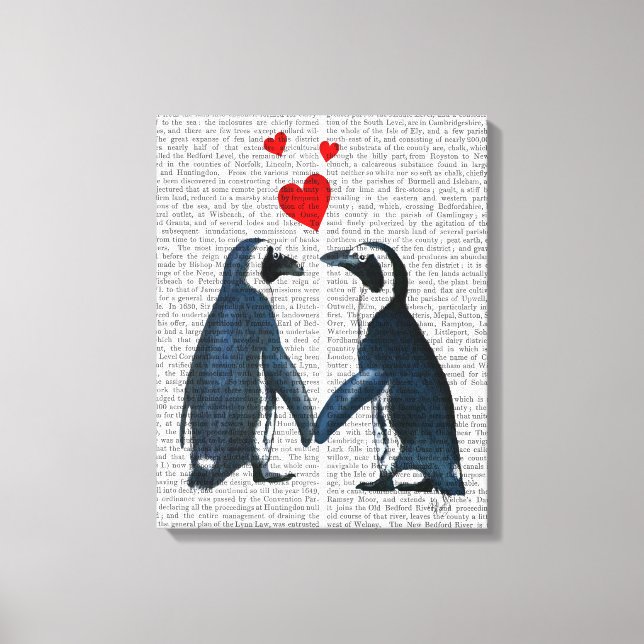 Lienzo Pingüinos con corazón de amor (Anverso)