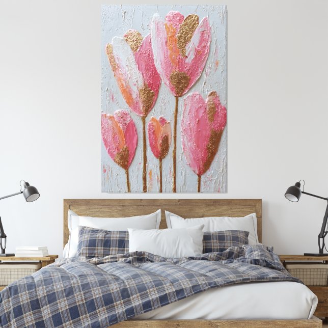 Lienzo Pink and Gold Tulip Texture Abstract Wall Art (Insitu(Dormitorio))