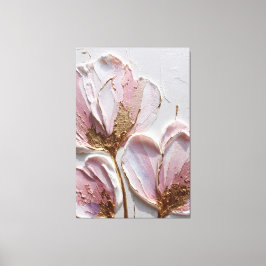 Lienzo Pink and Lavender Flowers with Gold Texture  Art