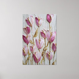 Lienzo Pink and White Tulips with Gold Texture Abstract  