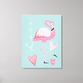 Lienzo Pink Flamingo Love Stretched Canvas Print