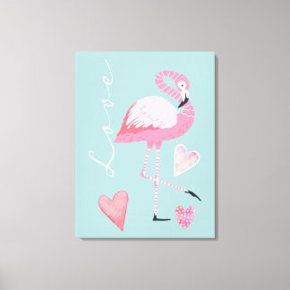 Lienzo Pink Flamingo Love Stretched Canvas Print