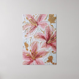 Lienzo Pink Flowers with Gold Texture Abstract Wall Art