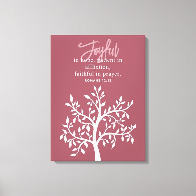 Lienzo Pink Joyful Bible Verse Tree Religious (Anverso)