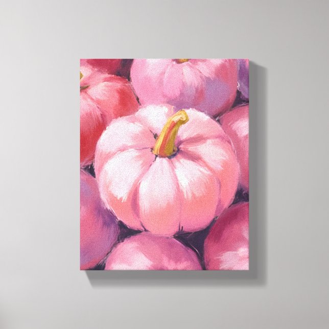Lienzo Pink Pastel Pumpkins Watercolor Painting (Anverso)