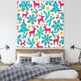 Lienzo Pink Reindeer Teal Tree Pattern Design