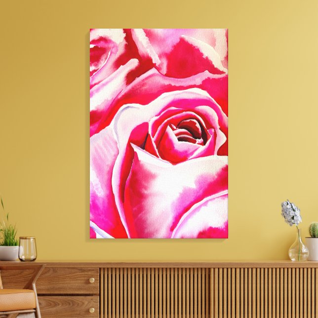 Lienzo Pink roses romantic watercolor art (Insitu (Sala de estar))