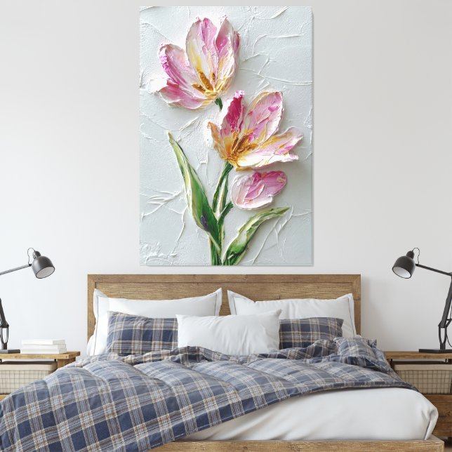 Lienzo Pink Tulip Pair Texture Abstract Wall Art (Insitu(Dormitorio))