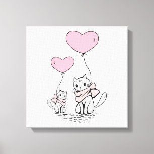 LIENZO PINK VALENTINE HEART BALLOONES CON KITTENS GRIS