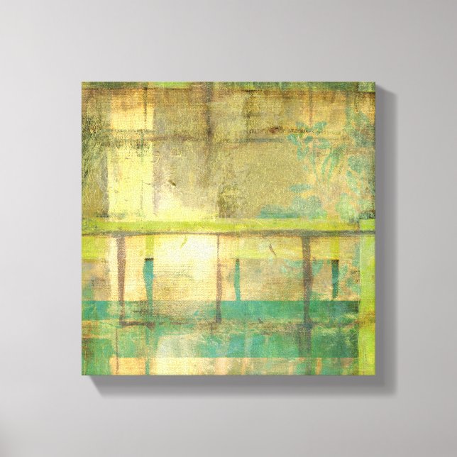 Lienzo Pintado abstracto dorado turquesa y verde (Anverso)