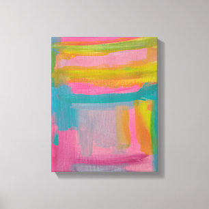 Lienzo Pintado abstracto negrita rosa azul y amarillo
