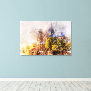 Lienzo Pintado de color de agua Catedral de Notre Dame Su