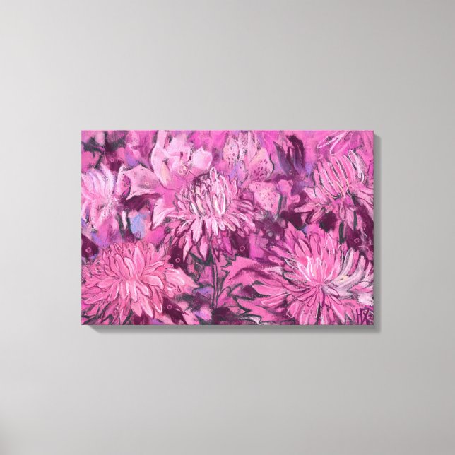 Lienzo Pintado de crosantemo rosado con flores pasteles f (Anverso)