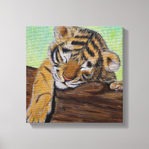 Lienzo Pintado de cubo de tigre durmiente