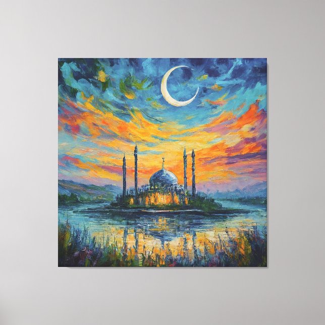 Lienzo Pintado de estrellas de media luna en mezquita mus (Anverso)