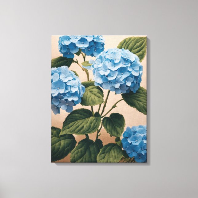 Lienzo Pintado de Hydrangeas Azules Tranquilo (Anverso)