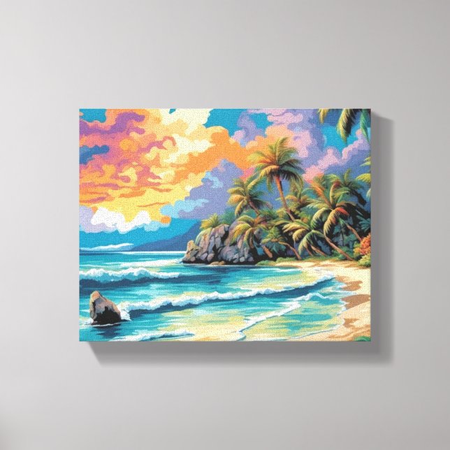 Lienzo Pintado de sol en la playa tropical de ensueño (Anverso)