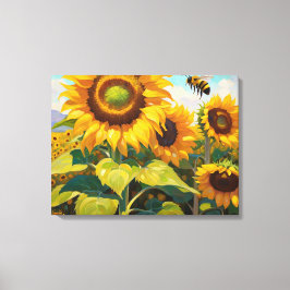 Lienzo Pintado del Día del Verano de las Abejas de Sunflo
