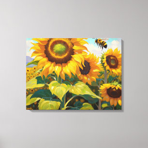 Lienzo Pintado del Día del Verano de las Abejas de Sunflo