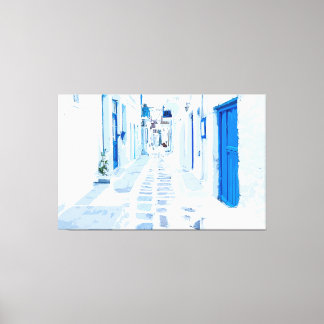 Lienzo Pintado digital de acuarela de Mykonos Grecia
