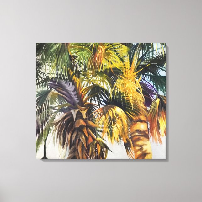 Lienzo Pintado impresionista colorido de palmeras (Anverso)