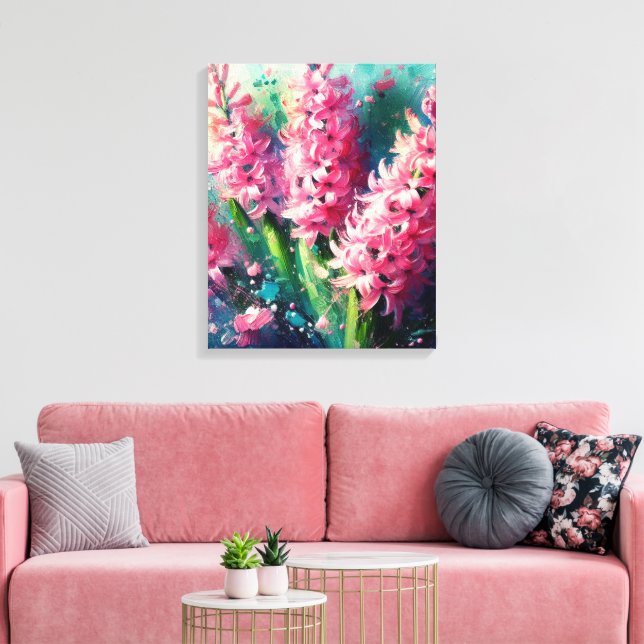 Lienzo Pintado Impresionista Floral De Hiacintos Rosados (Insitu (Sala de estar))
