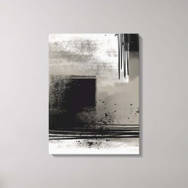 Lienzo Pintado neutro moderno abstracto beige y negro (Anverso)