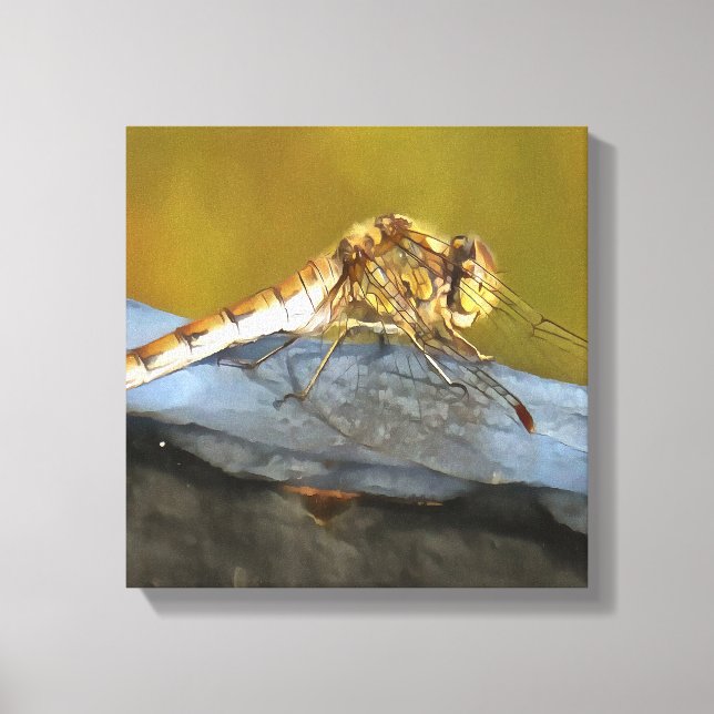 Lienzo Pintado realista de la libélula marrón ocre (Anverso)