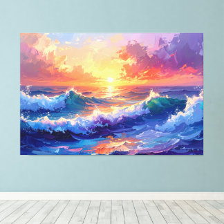 Lienzo Pintando olas al atardecer amanecer 001