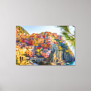 Lienzo Pintoresco pueblo costero de Liguria Italia