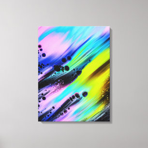 Lienzo Pintura abstracta, azul verdoso, rosa, negro, verd