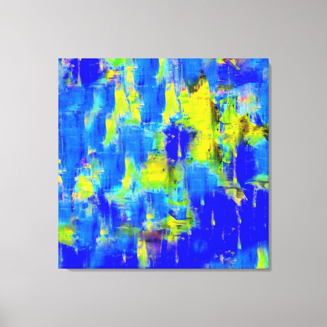 Lienzo Pintura abstracta azul y amarilla (Anverso)