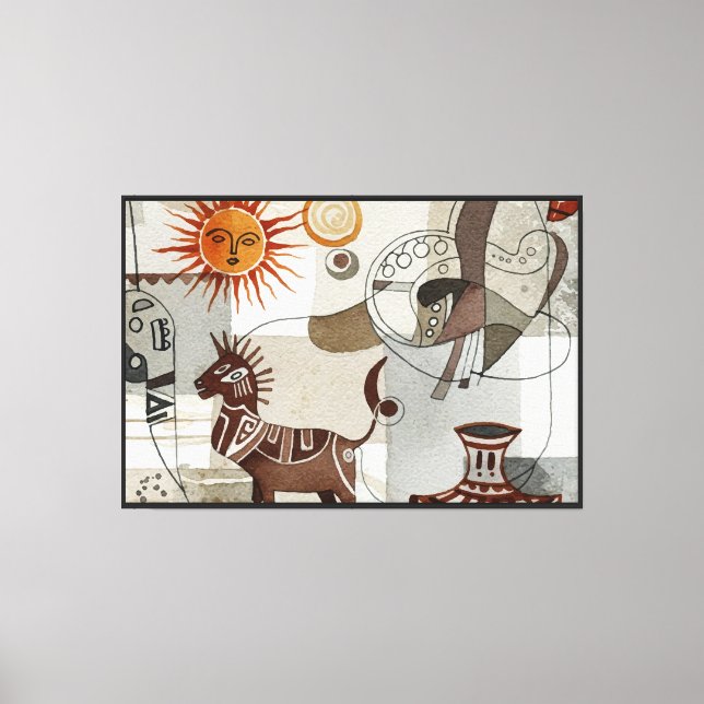Lienzo Pintura abstracta con elementos étnicos (Anverso)